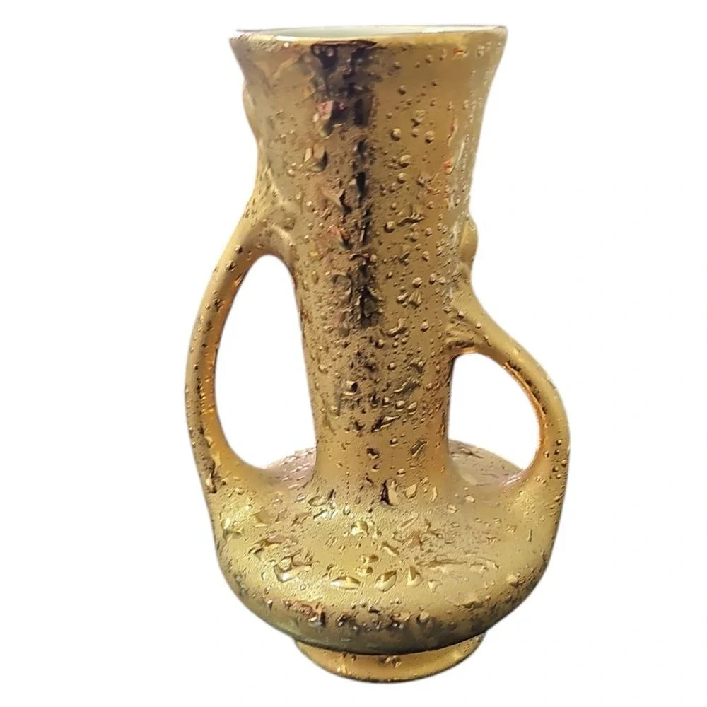 Vintage Dream Art Studios 22KT‎ Gold Textured Vase with Handles USA Made